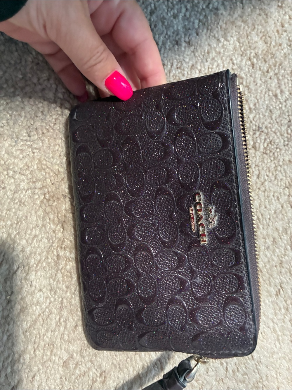 Coach glitter oxblood wristlet